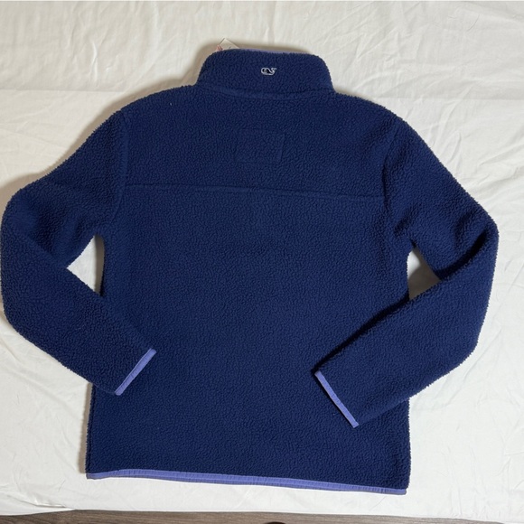 Vineyard Vines Kids SherpaPullover Quarter Snap Henley Blue & Orange - 14  New - Picture 6 of 7